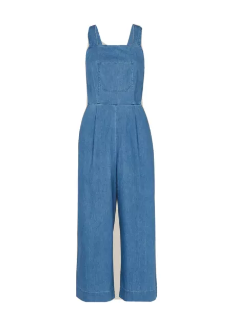 Whistles Langley Denim Jumpsuit UK 10 Pale Blue Strappy Sleeves RRP 139 Cropped