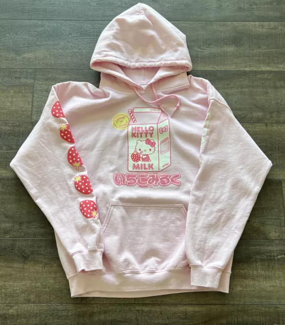 Hoodie Hello Kitty Strawberry Milk Adult Womens Size L Sweatshirt Pink