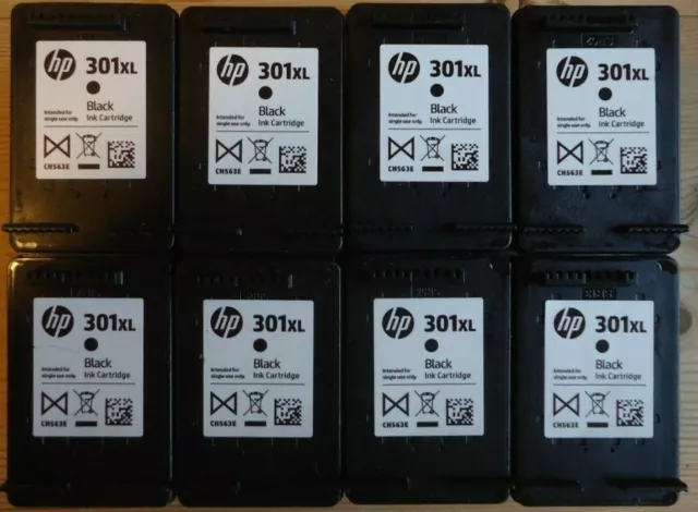 8 x HP 301 XL DRUCKERPATRONEN, LEER, SCHWARZ / BLACK, LEER!