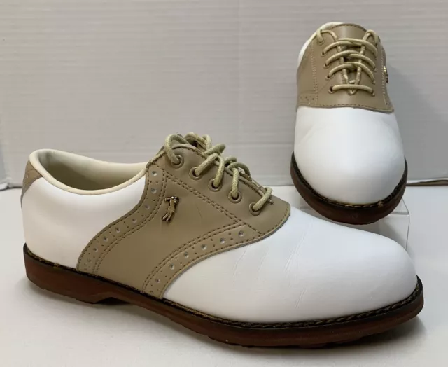 Womens Lady Fairway Leather Tan/White Golf Cleats Saddle Shoes Size US 7.5M EUC