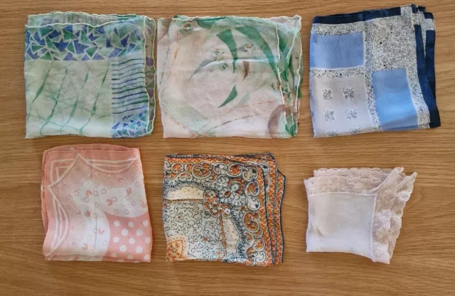 6 Fazzoletti Vintage Fatti a Mano Multicolore Donna Poliestere DIVERSI DISEGNI