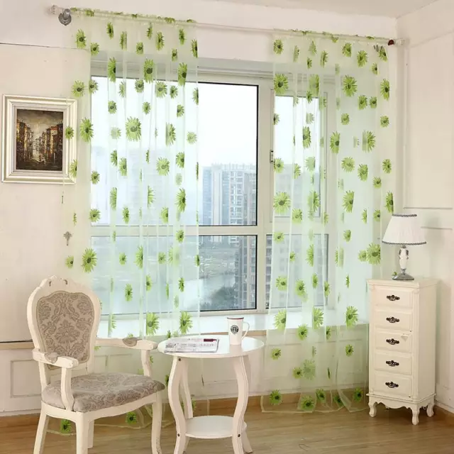 Home Floral Door Window Room Curtain Drape Panel Tulle Sheer Window Curtains B