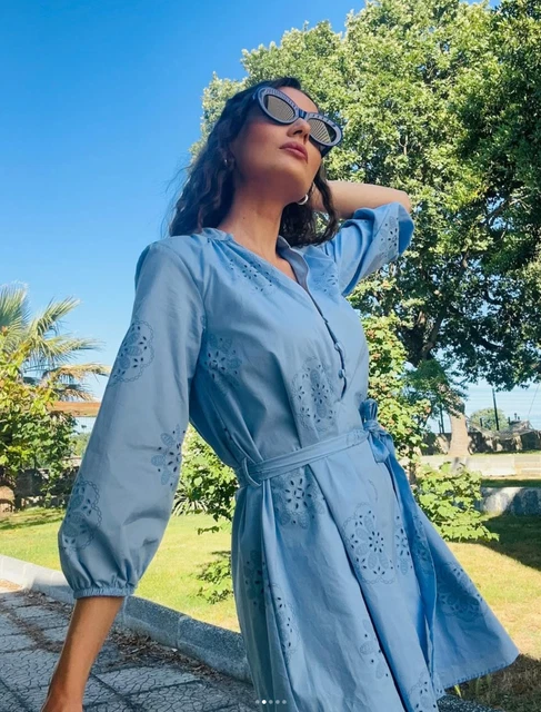 ZARA SKY BLUE Long Sleeve Poplin Shirt Maxi Dress With Wide Skirt XS S BNWT  £39.99