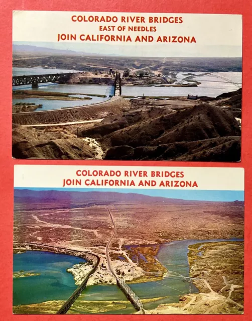 ROUTE 66~ COLORADO RIVER BRIDGES, CALIFORNIA & ARIZONA~ 2 chrome postcards~1960s