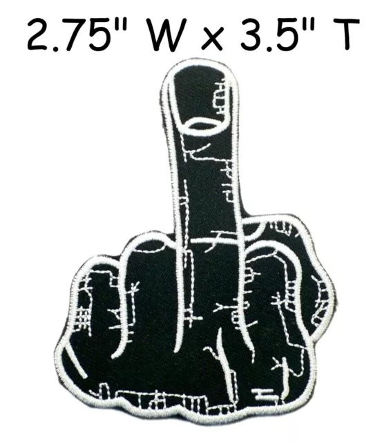 MIDDLE FINGER Patch Embroidered iron-on Applique Biker Funny Sarcastic Humor