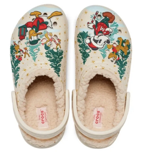 Disney Christmas Crocs Mickey Chip Dale Faux Fur Holiday W8 M6 Women 8 Men 6 New