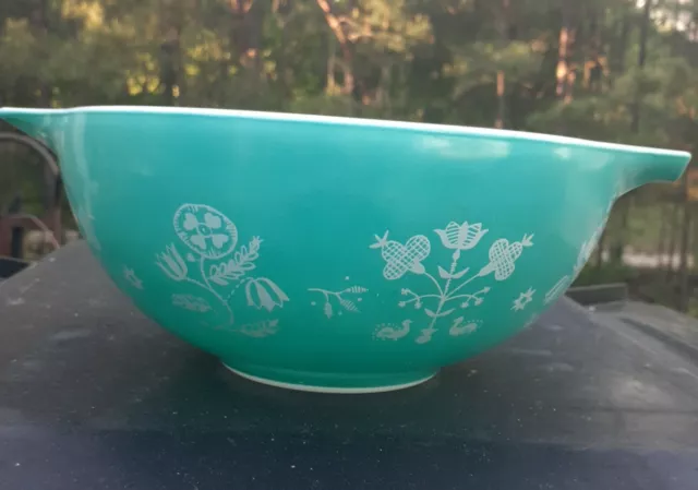 Pyrex Embroidery Needlepoint Turquoise Cinderella Bowl #443 1958 Promotional