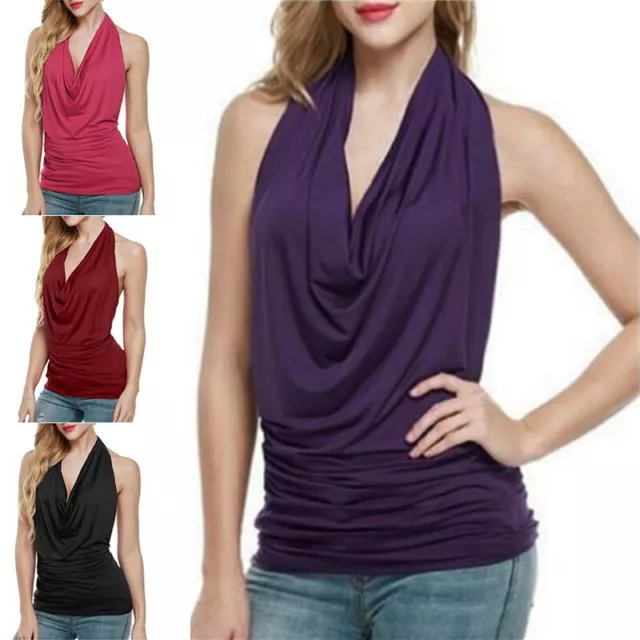 Women Neck Tank Backless Drape Sleeveless Vest Blouse Sexy Tops Charm Halter