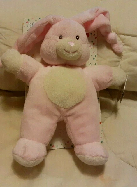 Doudou lapin peluche Gipsy rose blanc beige grandes oreilles noeuds NEUF
