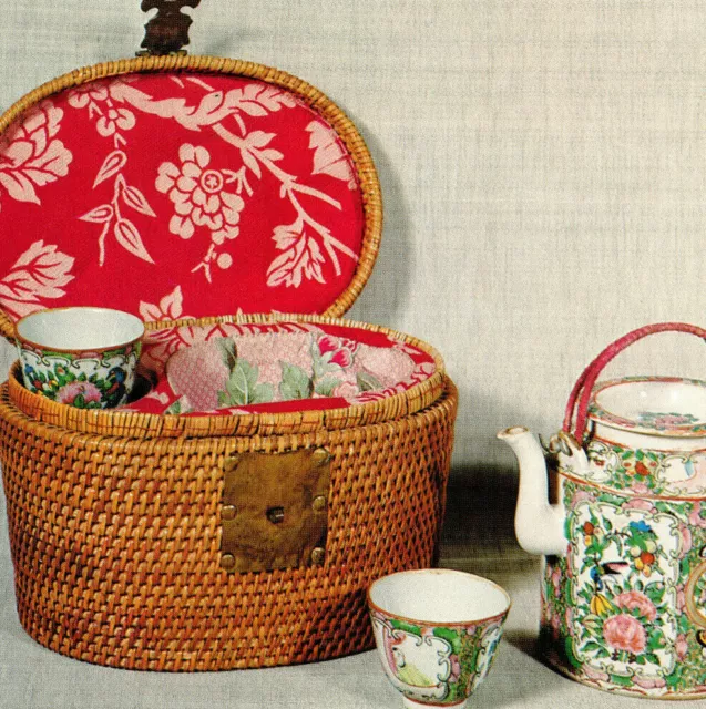 Tea Set Dishes Wicker Basket Essex Institute Museum Display MA Vintage Postcard