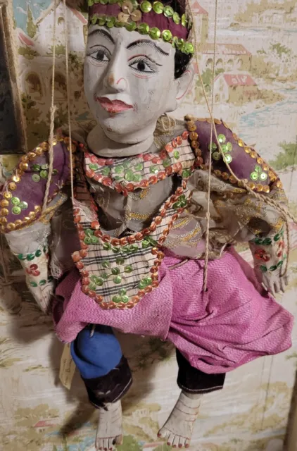 Vintage Burmese wood carved marionette Puppet