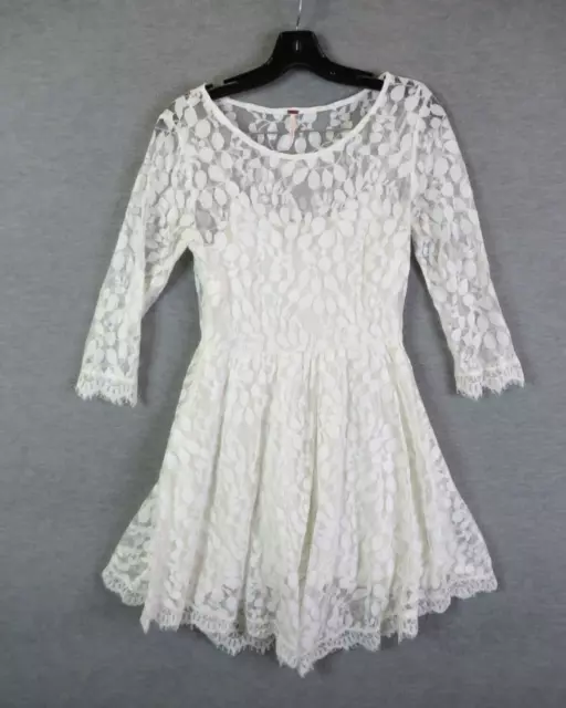 Free People Womens Dress 4 White Lace Skater 3/4 Sleeve Boho Chic Asymetrical