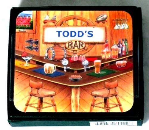 Todd's Bar Name Set Of 6 Cork Backed Coasters