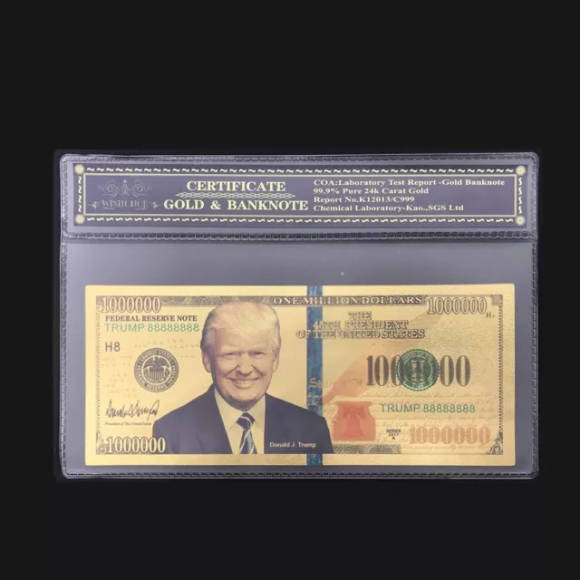 Million Dollar Trump Banknote Collectible Gold Plated with Bag & Certificate
