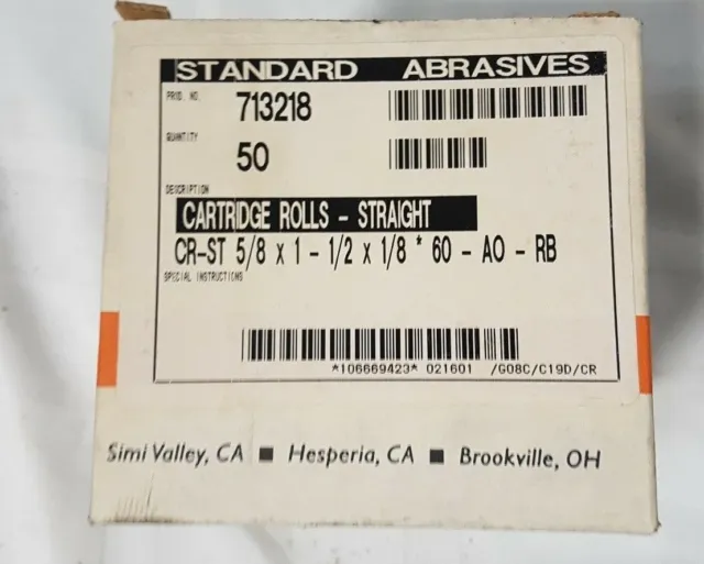 50 Pcs Standard Abrasives 713218 5/8" x 1" x 1/2" Straight Cartridge Rolls New