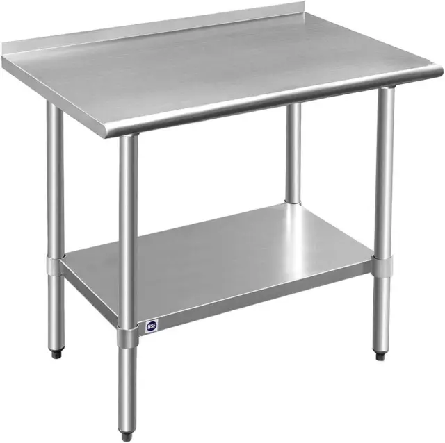 Stainless Steel Table for Prep & Work with Backsplash 36X24 Inches, NSF Metal Co
