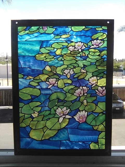 Vintage Glassmasters Stained Glass Monet Water Lilies Tiffany Suncatcher Panel