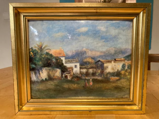 tableau HELCA France martelé à la main+doré à la feuille "Vue de Cagnes Renoir"