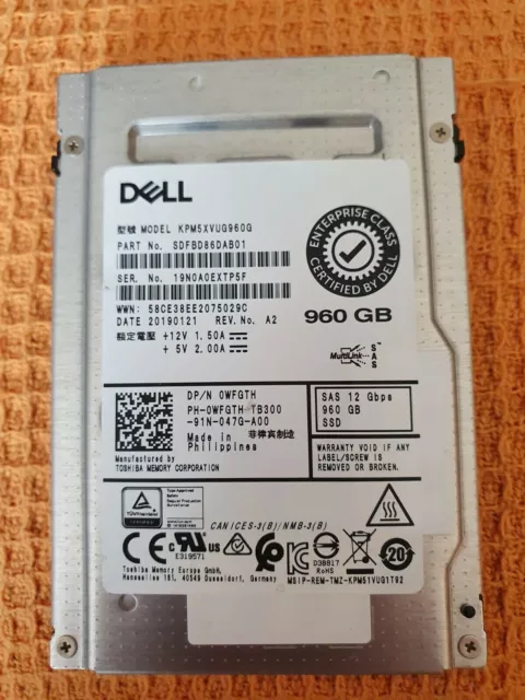 Dell Toshiba 2.5" 960Gb 12Gbps Mu Sas Ssd Drive - Wfgth Kpm5Xvug960G