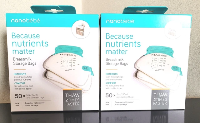 2x Nanobébé 50 ct Pre-Sterilized 5 oz (150 ml) Breastmilk Storage Bags BPA Free