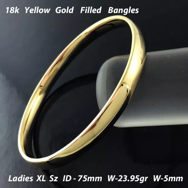 5mm Bangle Real 18k Yellow Gold Filled Solid Bracelet Ladies Extra Large Sz 75mm