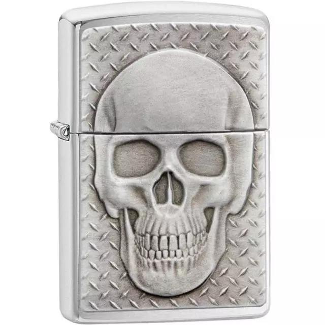 Zippo Windproof Lighter Skull with Brain Surprise Emblem Brushed Chrome 29818