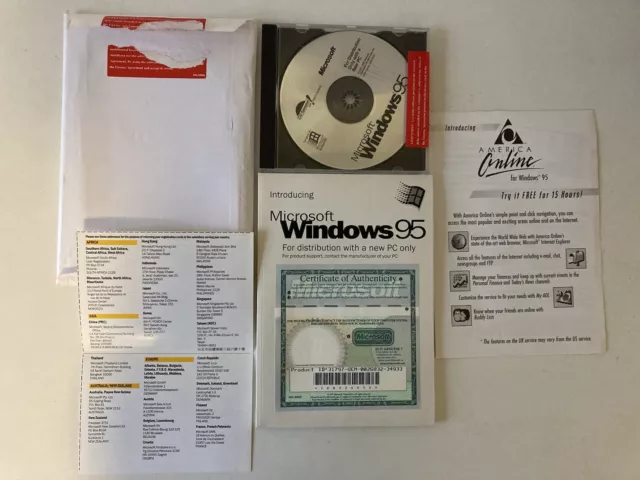 Microsoft Windows 95 Pc Manuale Sistema Operativo & Installazione Cd-Rom Coa