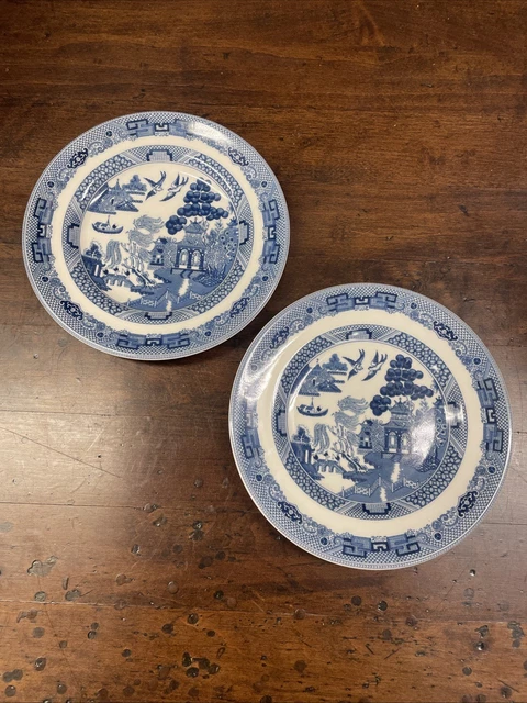 SET BLUE Willow Johnson Brothers Plate England Vintage