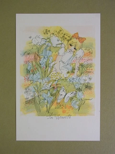 Karel Benes: Exlibris für Gisela H. Kolorierte Lithographie. Signiert