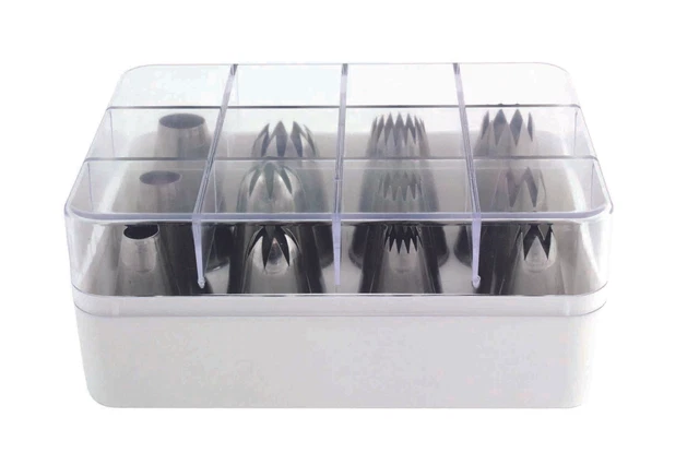 JEM Cake Decor Icing 12 Piece Savoy Nozzle Tip Set Boxed Box Storage Container