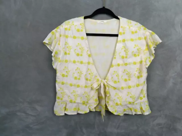 Tularosa Shirt Medium Winnie Blouse Yellow Embroidered Tie Front Cropped Boho