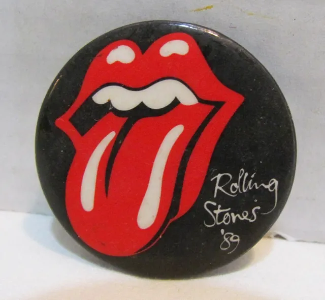 The Rolling Stones '89 Pinback Button Lips Logo 1989 Vintage 1.5" Wide Tour