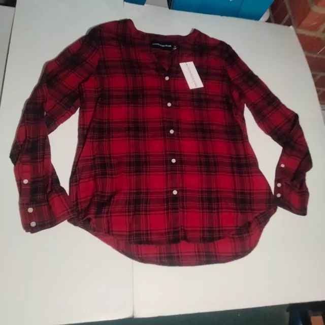 Calvin Klein jeans red plaid Long sleeve button up shirt medium women's NWT