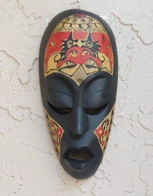 Miniature African Wall Hanging Mask, Hand Carved Wooden Tribal Mask 7.5" x 3.75"