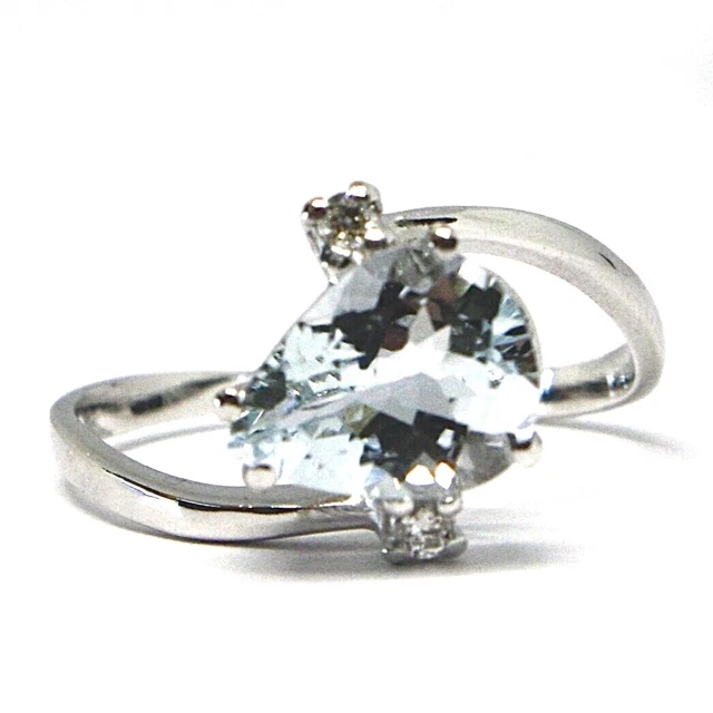 Bague Cocktail Or Blanc 18 Carats Avec Aigue-marine Et Diamant - Taille 55