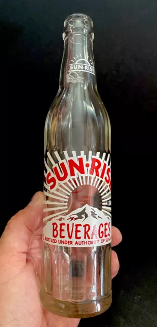 Vintage Sun-Rise Soda Bottle 10 Fluid Oz. Sun Rise Beverages. ACL Label.