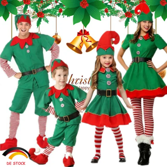 Costume elfo Ragazzi Vestito da Natale Cosplay Babbo Natale Festa Bambini Adulti