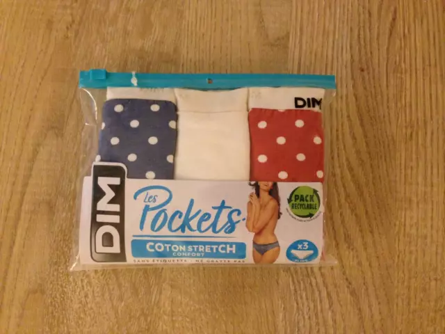 Lingerie pack de 3 culottes femme DIM coton stretch confort taille 44/46 NEUF