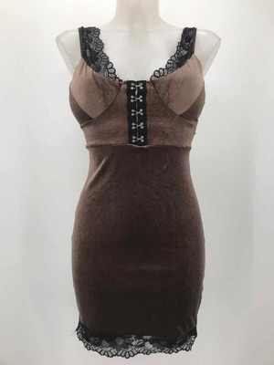 Haute Monde Brown Size Small Velvet Bodycon Short Sleeveless Dress