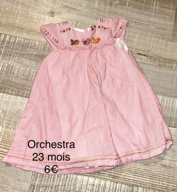 Orchestra 23 mois  2 ans Fille : Robe rayée Rose été TBE