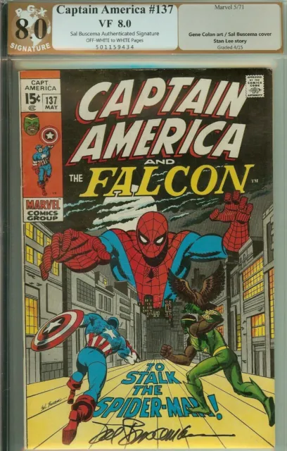 💥 Captain America #137 PGX (not CGC) 8.0 Signed Buscema Spider-Man