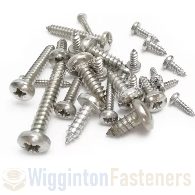 Self Tapping Screws STAINLESS STEEL A2 Pozi Pan Tappers 2 4 6 8 10 12 14 Gauge