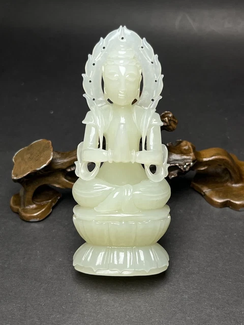 Chinese Exquisite Handmade Guanyin carving Hetian Jade Statue