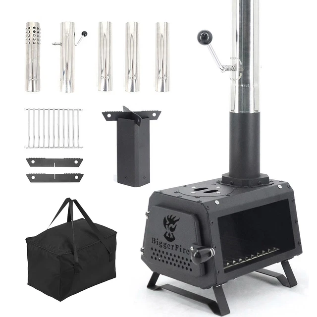 PORTABLE HOT TENT Stove, Wood Burning Stove with Fire Window, Camping