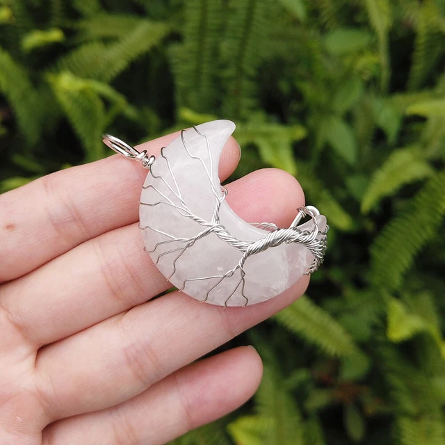 Natural Crystal Gemstone Tree of life Moon Pendant Energy Reiki Healing Amulet