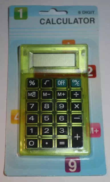 Calculatrice de Poche 7x11 cm Plastique Jaune Vert 8 Chiffres - Piles Fournies