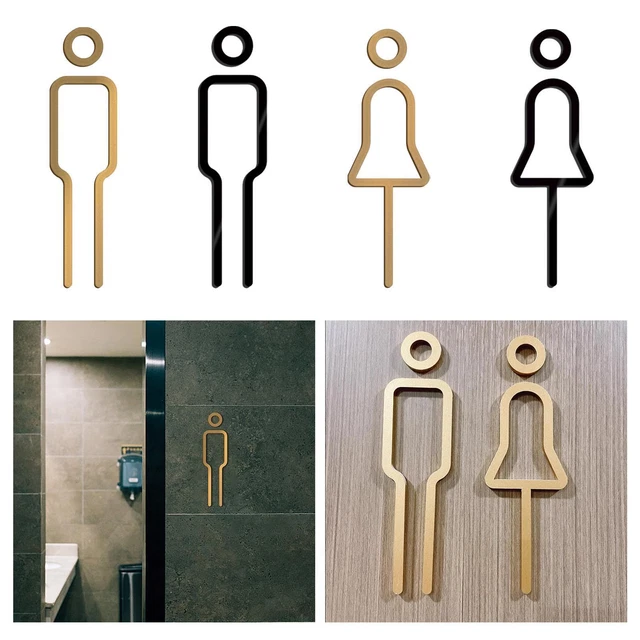 Targhe Adesive Per Bagno - Set 3 Pezzi Uomo, Donna, Disabile In Oro Per Porte - Foto 3