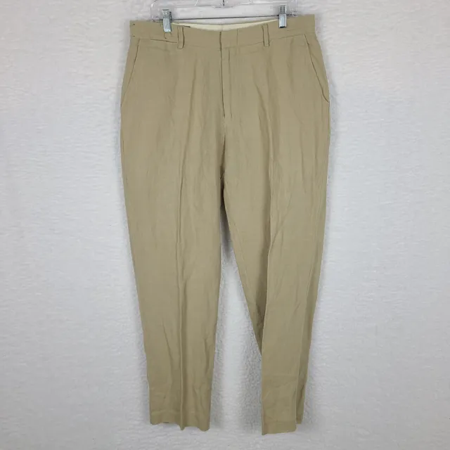 Polo Ralph Lauren Dress Pants Mens 34 x 32 Beige 100% Linen Trousers Slacks VTG