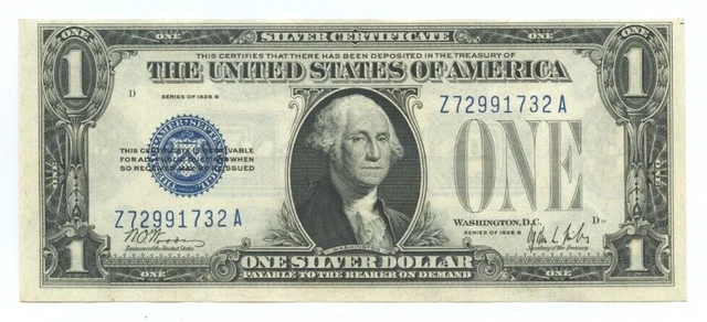 1928-B $1 Silver Certificate Note ~ Funny Back Style - Uncirculated Condition