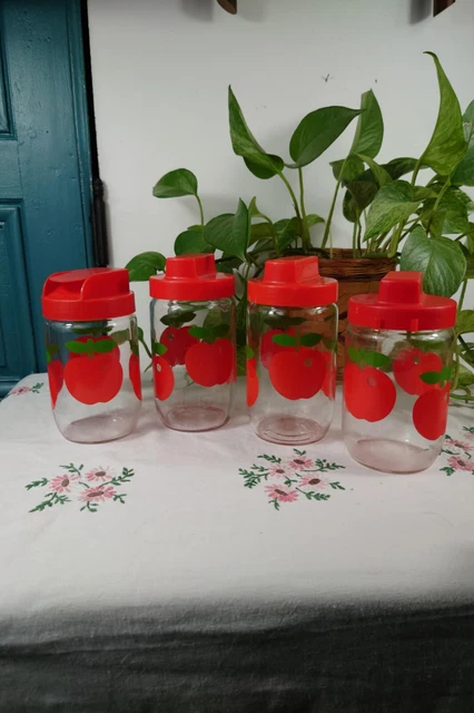 Lot De 3 Pots Vintage Henkel - Verre Rouge 17cm - Rangement Alimentaire Rétro